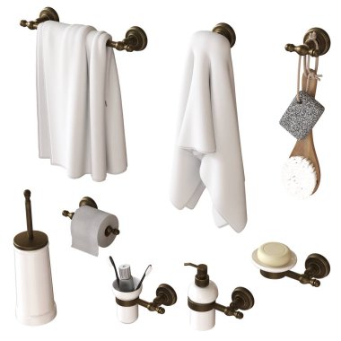 Bathroom accessories isolated on white background, bidet, 3D illustration, cg render