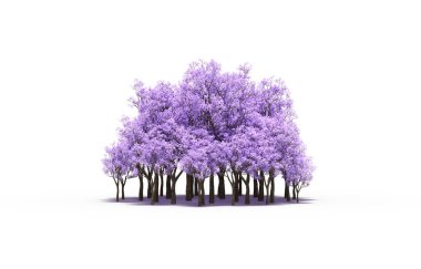 group of trees with a shadow on the ground, isolated on a white background, trees in the forest, 3D illustration
