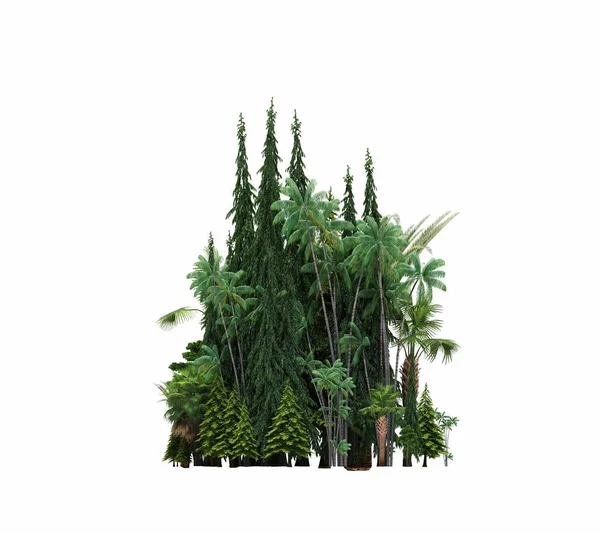 group of trees with a shadow on the ground, isolated on a white background, trees in the forest, 3D illustration