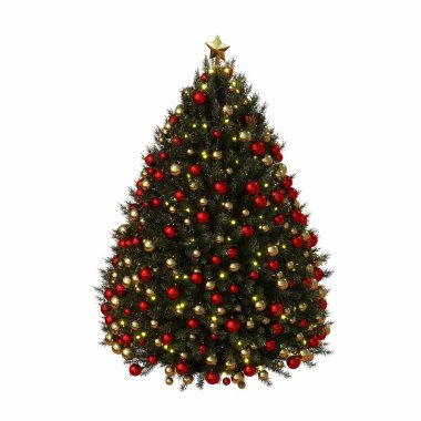 Süslemeli Noel ağacı, beyaz arkaplanda izole edilmiş, 3 boyutlu illüstrasyon, cg canlandırma