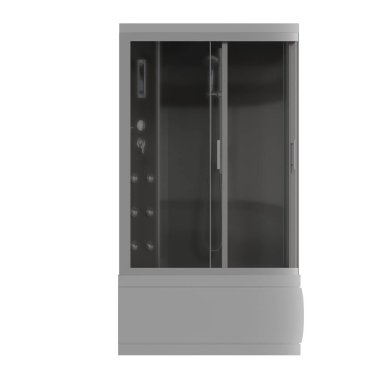 Duş kabini beyaz arkaplanda izole edildi, 3D illüstrasyon, cg canlandırma