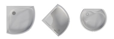 Beyaz arkaplanda izole edilmiş duş kabinleri, 3D illüstrasyon, cg canlandırma