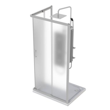 Duş kabini beyaz arkaplanda izole edildi, 3D illüstrasyon, cg canlandırma