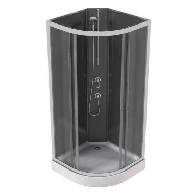 Duş kabini beyaz arkaplanda izole edildi, 3D illüstrasyon, cg canlandırma