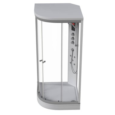 Duş kabini beyaz arkaplanda izole edildi, 3D illüstrasyon, cg canlandırma