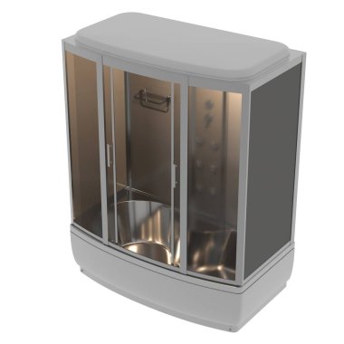 Duş kabini beyaz arkaplanda izole edildi, 3D illüstrasyon, cg canlandırma