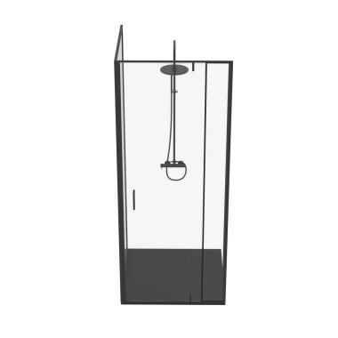 Duş kabini beyaz arkaplanda izole edildi, 3D illüstrasyon, cg canlandırma
