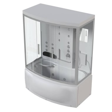 Duş kabini beyaz arkaplanda izole edildi, 3D illüstrasyon, cg canlandırma
