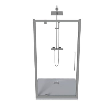 Duş kabini beyaz arkaplanda izole edildi, 3D illüstrasyon, cg canlandırma