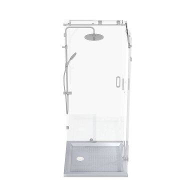 Duş kabini beyaz arkaplanda izole edildi, 3D illüstrasyon, cg canlandırma