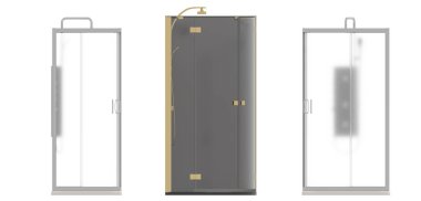 Beyaz arkaplanda izole edilmiş duş kabinleri, 3D illüstrasyon, cg canlandırma