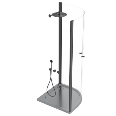 Duş kabini beyaz arkaplanda izole edildi, 3D illüstrasyon, cg canlandırma