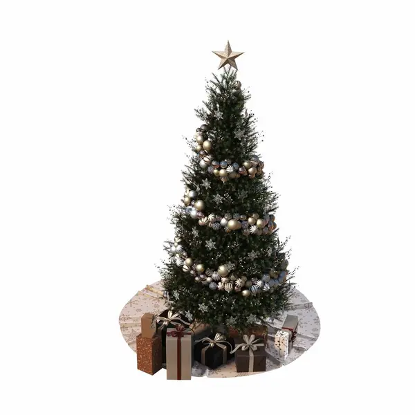 白い背景で隔離された装飾が付いているクリスマス ツリー 3Dイラスト Cgレンダリング — ストック写真