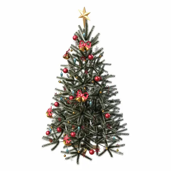 Vánoční Stromek Dekoracemi Izolované Bílém Pozadí Ilustrace Vykreslení — Stock fotografie