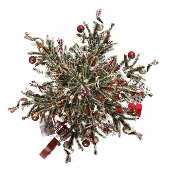 Árbol Navidad Con Decoraciones Aislado Sobre Fondo Blanco Ilustración Renderizado —  Fotos de Stock