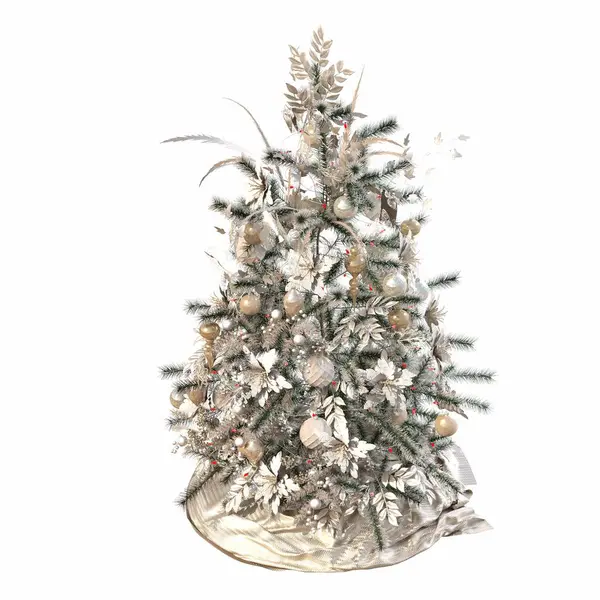 白い背景で隔離された装飾が付いているクリスマス ツリー 3Dイラスト Cgレンダリング — ストック写真