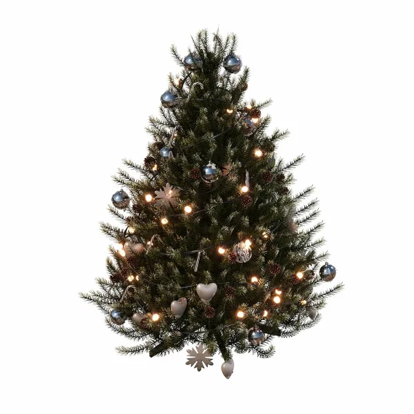 Kerstboom Met Decoraties Geïsoleerd Witte Achtergrond Illustratie Render — Stockfoto