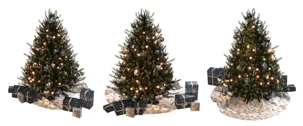 Set Kerstbomen Met Decoraties Geïsoleerd Witte Achtergrond Illustratie Render — Stockfoto