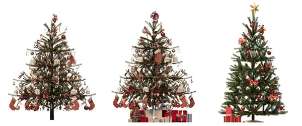 Set Christmas Trees Decorations Isolated White Background Illustration Render — Stock Photo, Image