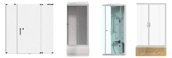 Sprchové Kabiny Izolované Bílém Pozadí Ilustrace Vykreslení — Stock fotografie