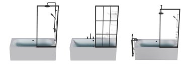 Beyaz arka planda izole edilmiş küvet küvetleri, 3 boyutlu illüstrasyon ve bir CG canlandırıcı