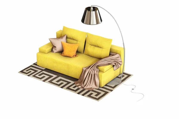 Sofa Nyaman Diisolasi Pada Latar Belakang Putih Interior Furnitur Ilustrasi Stok Foto