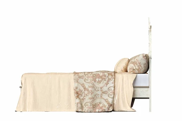 Tempat Tidur Ganda Terisolasi Pada Latar Belakang Putih Interior Furniture — Stok Foto