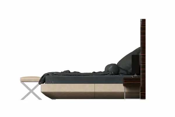 Tempat Tidur Ganda Terisolasi Pada Latar Belakang Putih Interior Furniture — Stok Foto