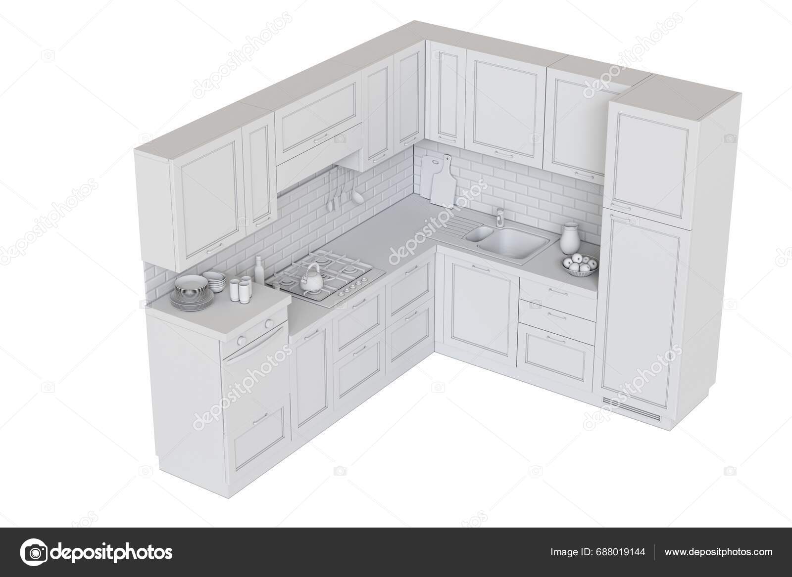 Kitchen Furniture Isolated White Background Illustration Render Stock