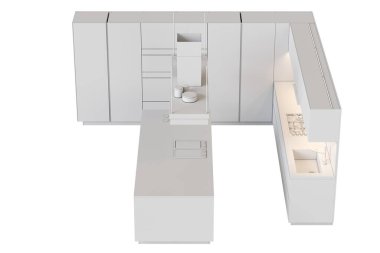 Mutfak mobilyaları beyaz arka planda izole edilmiş, 3D illüstrasyon, cg canlandırma