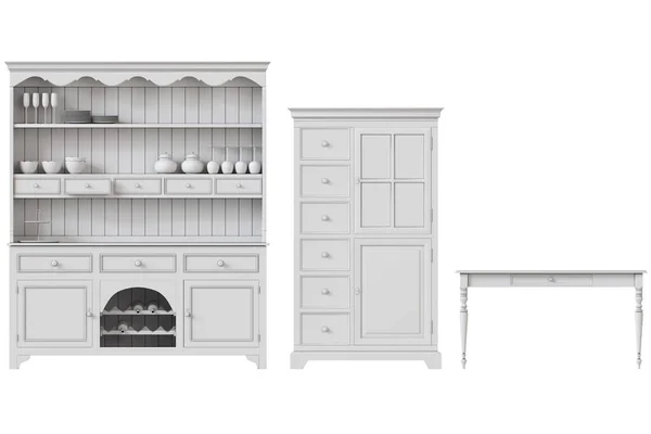 Furnitur Dapur Diisolasi Pada Latar Belakang Putih Ilustrasi Render Stok Gambar Bebas Royalti