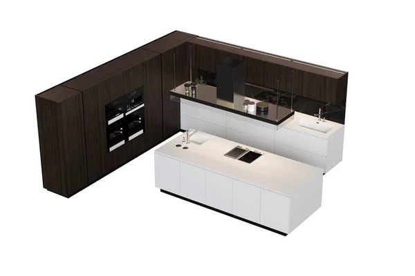 Küchenmöbel Isoliert Auf Weißem Hintergrund Illustration Render Stockbild