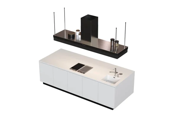 白い背景に隔離されたキッチン家具 3Dイラスト Cgレンダリング ロイヤリティフリーのストック画像