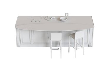 Mutfak mobilyaları beyaz arka planda izole edilmiş, 3D illüstrasyon, cg canlandırma