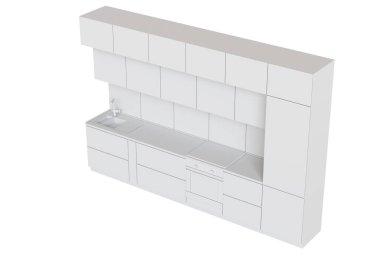 Mutfak mobilyaları beyaz arka planda izole edilmiş, 3D illüstrasyon, cg canlandırma