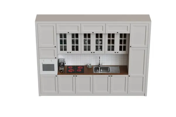 Кухонні Меблі Ізольовані Білому Тлі Ілюстрація Render Стокове Зображення