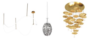 Avizeler beyaz arkaplanda izole edildi. 3B illüstrasyon