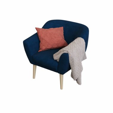 Beyaz arka planda izole edilmiş koltuk, iç mobilyalar, 3 boyutlu illüstrasyon