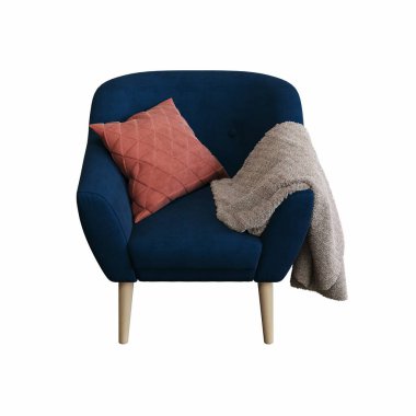 Beyaz arka planda izole edilmiş koltuk, iç mobilyalar, 3 boyutlu illüstrasyon