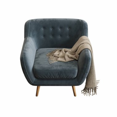 Beyaz arka planda izole edilmiş koltuk, iç mobilyalar, 3 boyutlu illüstrasyon