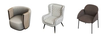 Beyaz arka planda izole edilmiş koltuk, iç mobilyalar, 3 boyutlu illüstrasyon