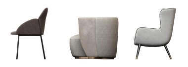 Beyaz arka planda izole edilmiş koltuk, iç mobilyalar, 3 boyutlu illüstrasyon