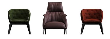 Beyaz arka planda izole edilmiş koltuk, iç mobilyalar, 3 boyutlu illüstrasyon