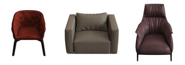 Beyaz arka planda izole edilmiş koltuk, iç mobilyalar, 3 boyutlu illüstrasyon