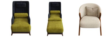 Beyaz arka planda izole edilmiş koltuk, iç mobilyalar, 3 boyutlu illüstrasyon