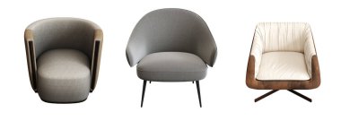 Beyaz arka planda izole edilmiş koltuk, iç mobilyalar, 3 boyutlu illüstrasyon