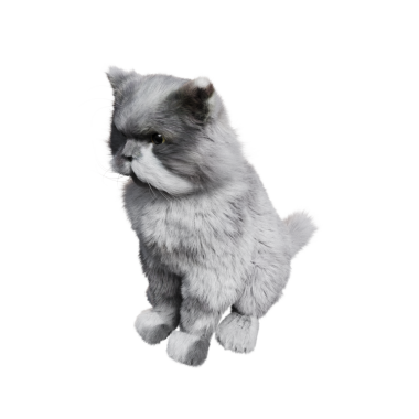 Beyaz arka planda izole edilmiş gri tüylü kedinin 3D görüntüsü.