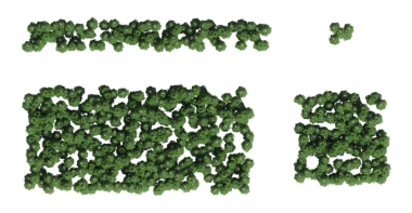 Beyaz zemin üzerinde izole edilmiş yeşil orman ağaçlarının 3D görüntüsü, üst görünüm 