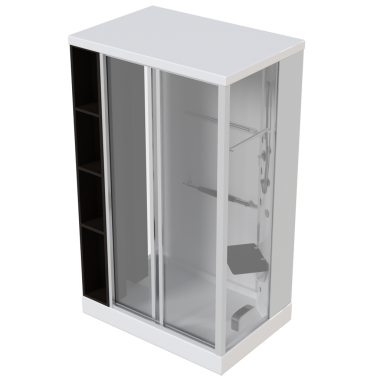 duş kabini, beyaz arka planda gerçekçi 3D illüstrasyon 