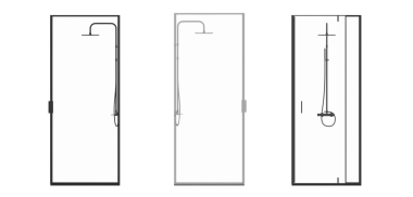 Duş kabinleri seti, beyaz arka planda gerçekçi 3D çizimler 